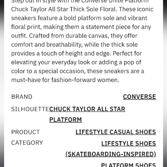 Girls United Platform Converse All Star Chuck Taylor Floral Hippie Black Women 6 - Picture 13 of 14